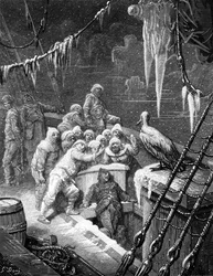 Der Albatros wird von den Seeleuten auf dem im gefrorenen Meer von Antarktika gestrandeten Schiff gefüttert, Szene aus 